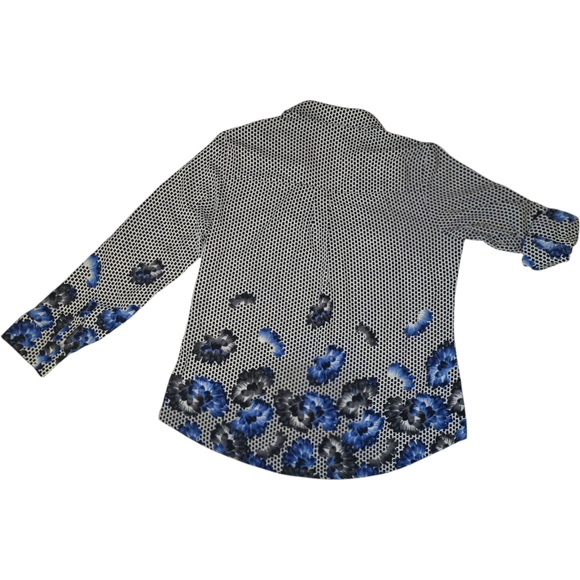VTG Women's Express Button-Up Shirt Size LG White Black Polka Dot Blue Floral - Picture 4 of 4